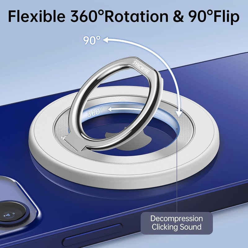 Syncwire Magnetic Phone Ring Holder for MagSafe, 360° Rotation Cell Phone Grip Stand Finger Ring Kickstand Two-Sided Magnet Compatible with iPhone 17 Pro Max 16 15 14 13 12 MagSafe Accessories - Image 4
